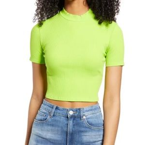 BP Ribbed Mock Neck Crop Top In Green Limeade Size Medium